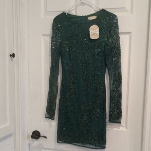 Altar'd State Green Sequin Long Sleeve Dress